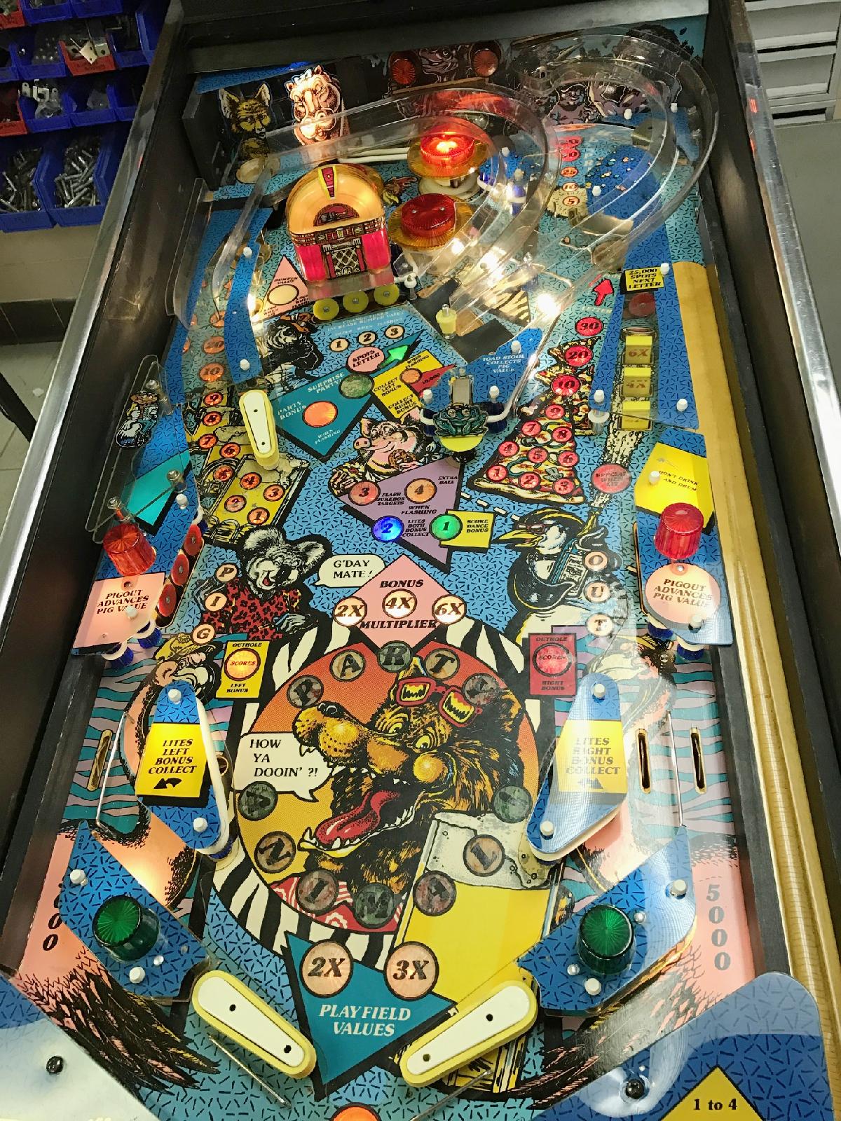 1987 Bally Party Animal at Ann Arbor Michigan Pinball Museum VFW,  info/pictures
